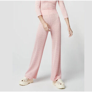NWT Smythe Women's Pink Pointelle Knit Wide Leg Pull On Pants Soft  Sz XS